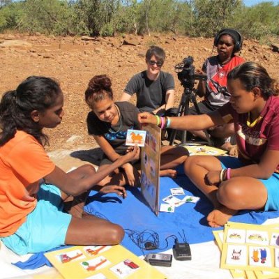 Cassandra Algy Nimarra and Professor Felicity Meakins documenting the Indigenous language Gurindji. Image: Jennifer Green